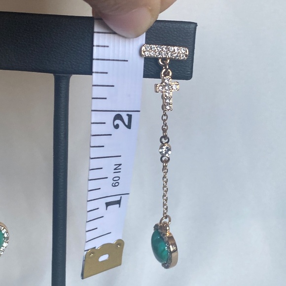 Chain earrings with Dangle turquoise heart and a cross - Picture 6 of 6